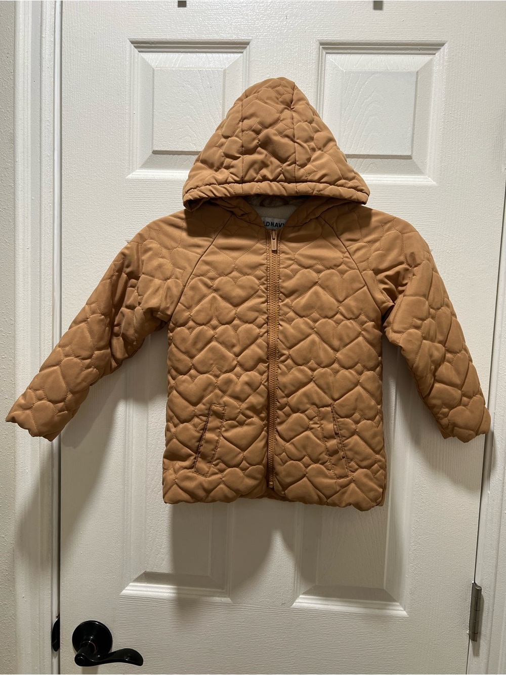 Old Navy Toddler Girls Quilted Heart Hooded Jacket Tan | Size 5T